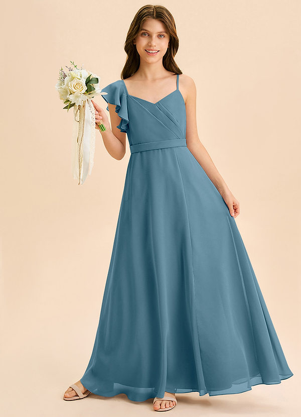 Azazie Kelsea Junior Abito A-Line in Chiffon Increspato Bermuda image1