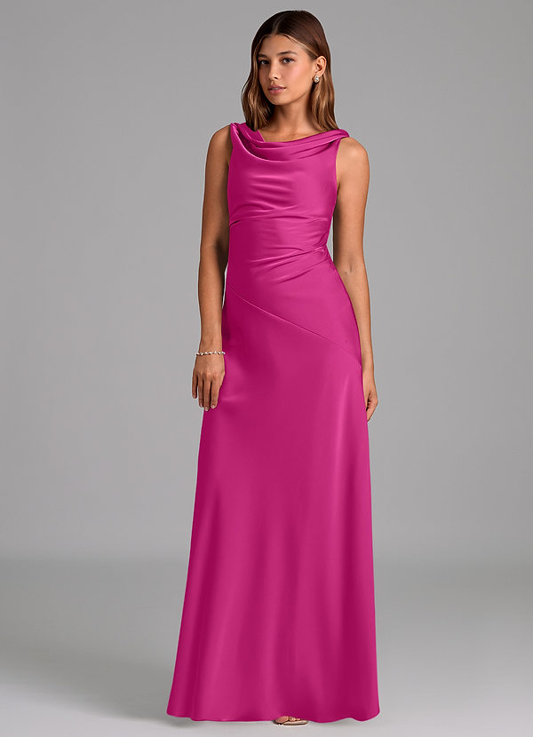 Azazie Nerine Brudtärneklänningar Klä av A-Linje i Stretch Satin Plisserad Fuchsia image1