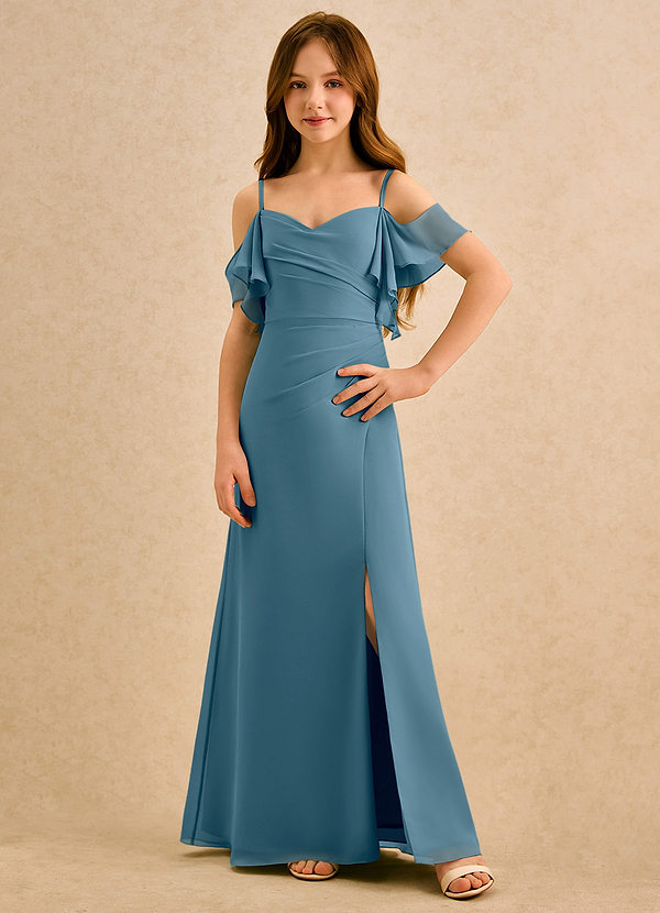 Azazie Pippy Girls Formal Sukienki dla dziewczynek sypiących kwiaty Linia A Dekolt w kształcie serca Szyfon Długość podłogi Sukienka image1