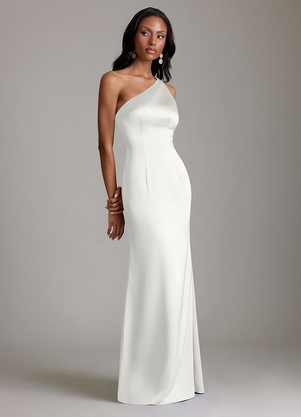 Azazie Voni Abiti da Damigella Abito Sirena in Raso Elasticizzato Monospalla Bianco image1