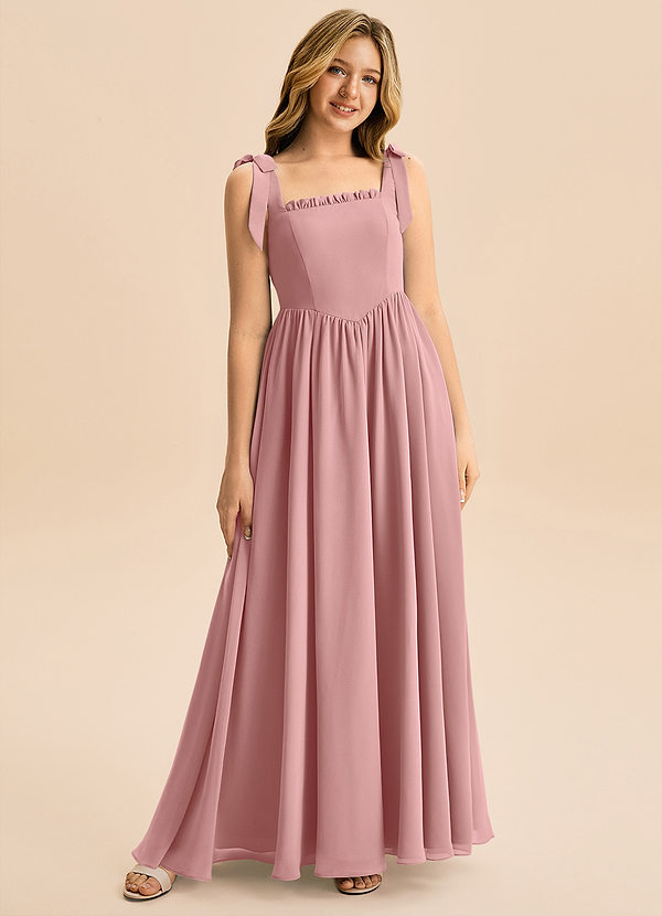 Azazie Delia Junior Abito A-Line in Chiffon Fiocco Rosa Polverosa image1