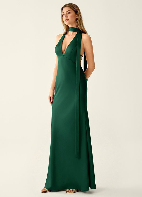 Wrenllien Emerald Green Satin Prom Dress image1