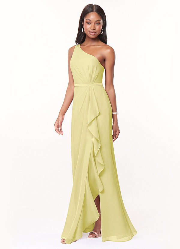 Azazie Liza Bridesmaid Dresses Lemon Sorbet Mermaid One Shoulder Chiffon Dress image1
