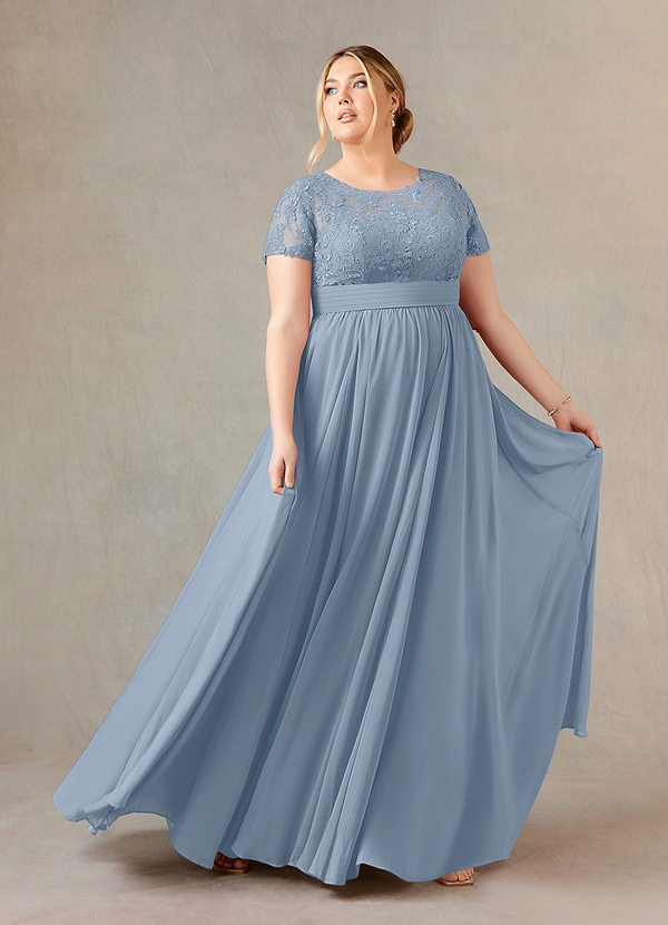 Azazie Annette Abiti da Mamma Sposa Abito A-Line in Chiffon Pizzo Blu Polveroso image1