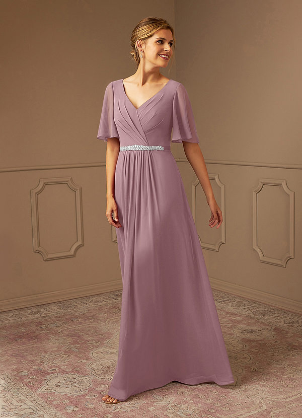 Azazie Tricia Mother of the Brides Dresses Dusty Rose A-Line V-Neck Pleated Chiffon Dress image1