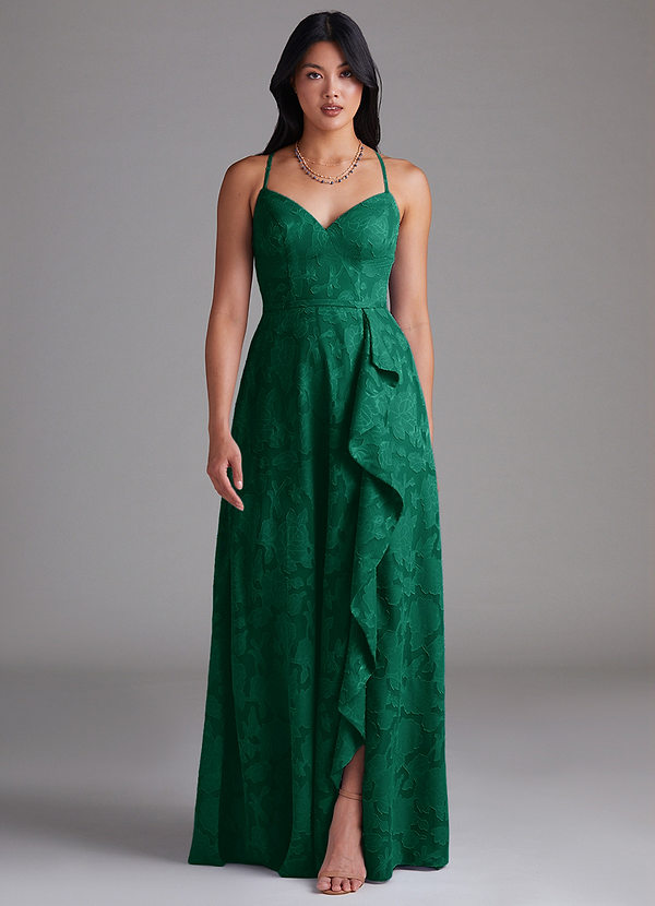 Azazie Naeem Robes Demoiselle d'honneur Robe Trapèze en Blumen-Burnout émeraude image1