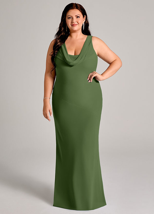 Azazie Rylina Bridesmaid Dresses Olive Mermaid Pleated Chiffon Dress image1
