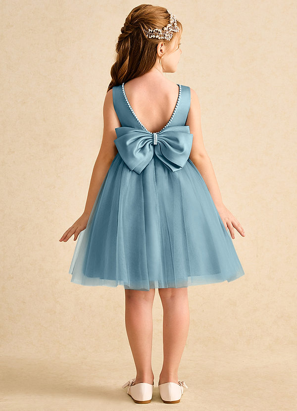 Azazie Jani Flower Girl Dresses Moody Blue A-Line Bow Tulle Dress image1