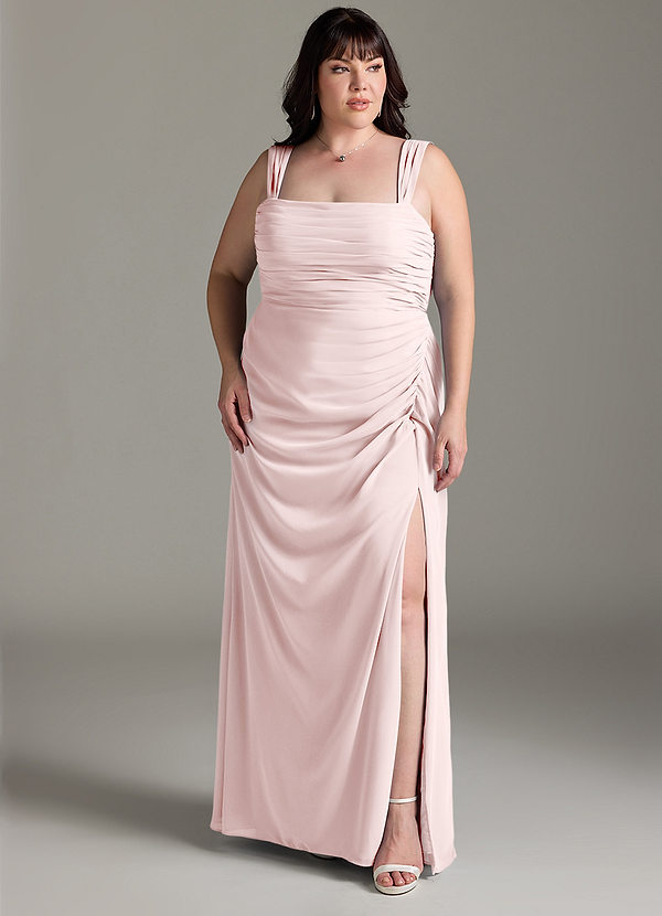 Azazie Jesaphine Bridesmaid Dresses Blushing Pink Sheath Bow Chiffon Dress image1