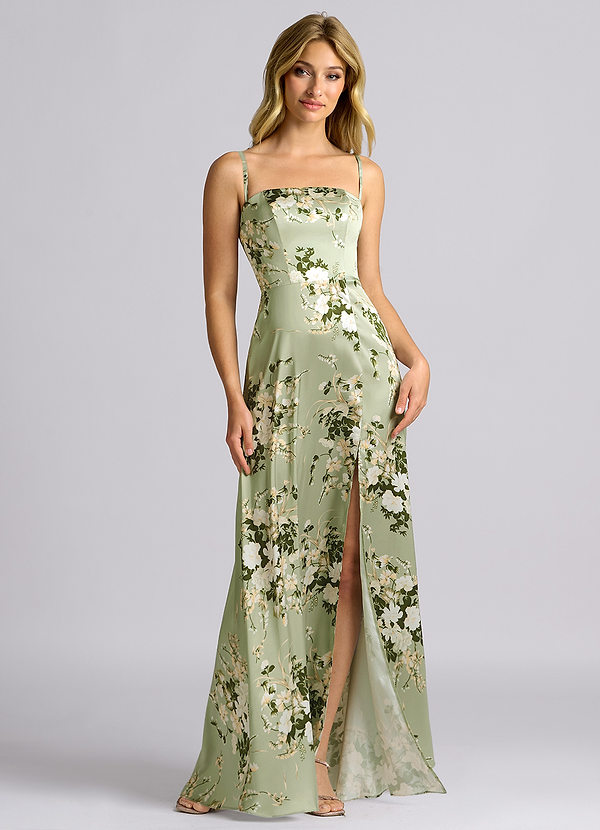 Azazie Wren Brudtärneklänningar Klä av A-Linje i Stretch Satin Axelbandslös Blommiga Rankor Konvertibel image1