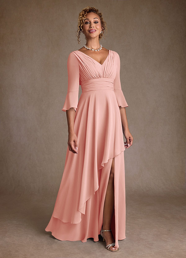 Azazie Eire Robe Mère de la Mariée & du Marié Robe Trapèze en Mousseline de soie Plissée Rosette image1
