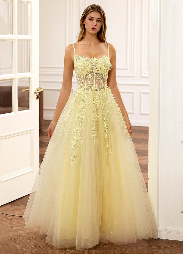 Eloise Jaune Robe de bal bustier à broderie florale et sequins, coupe trapèze image1