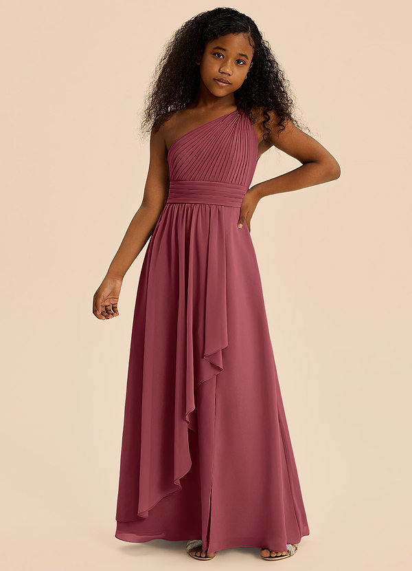 Azazie Skye Junior A-Linie Plissee Chiffon Kleid Merlot image1