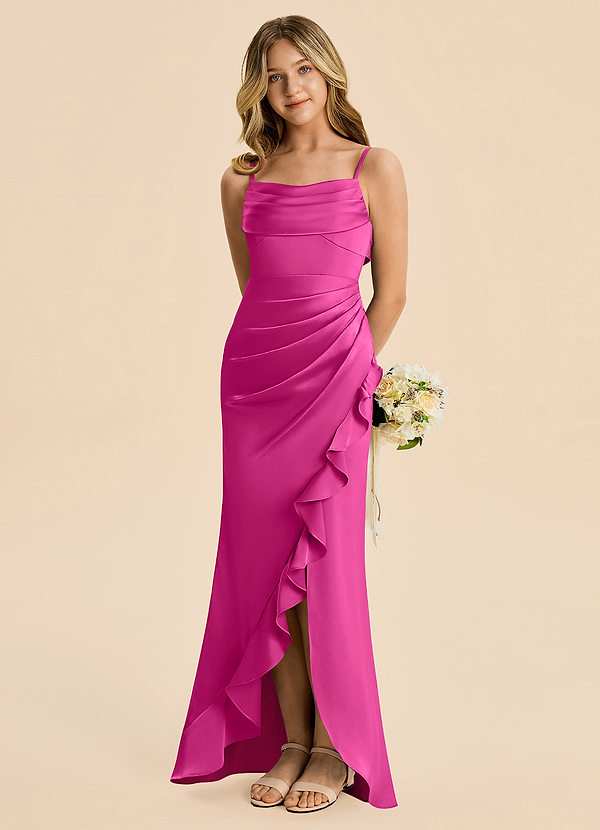 Azazie Mia Junior Robe Sirène en Satin extensible Plissé Fuchsia image1