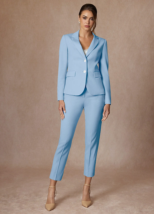 front Whitney Sky Blue Structured Stretch Cropped Pants Suit