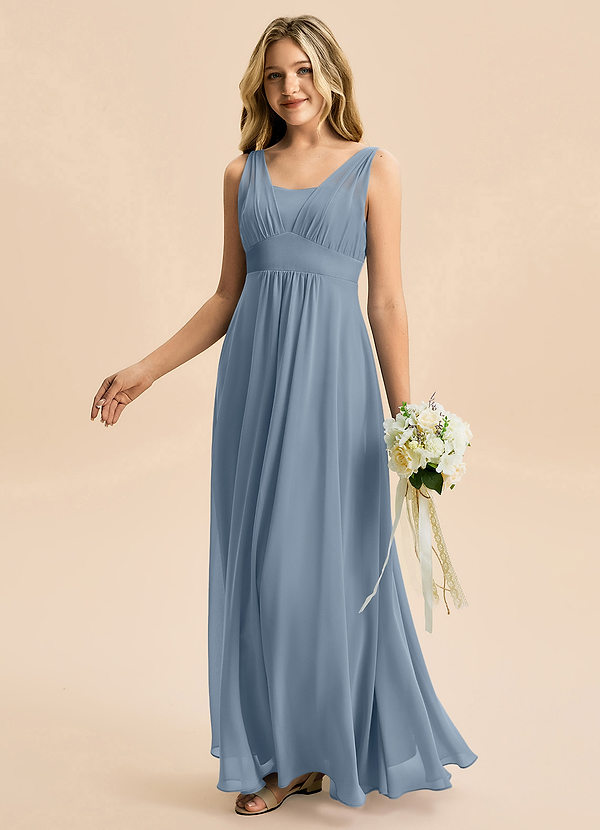 Azazie Odette Junior A-Linie Herzausschnitt Chiffon Kleid Staubblau image1