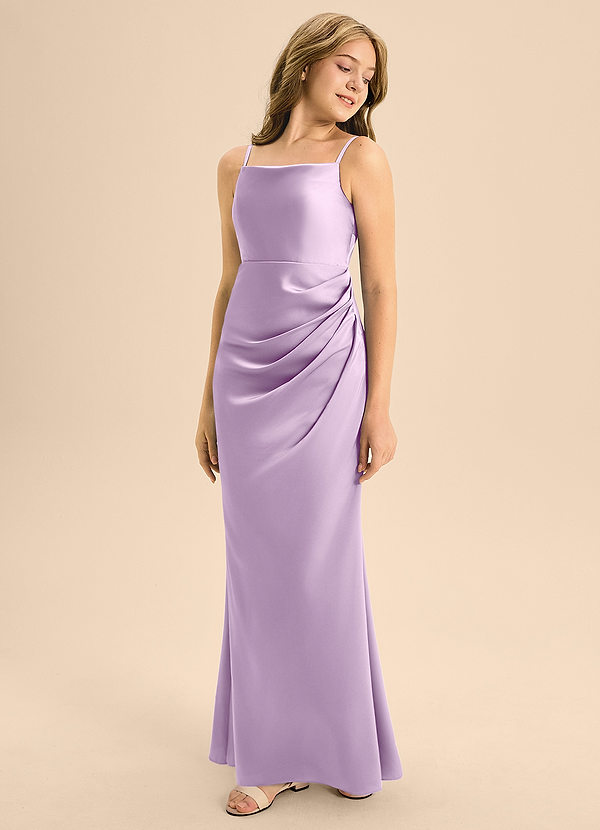 Azazie Renna Junior Robe Trapèze en Satin extensible Plissée Frostiges Flieder image1