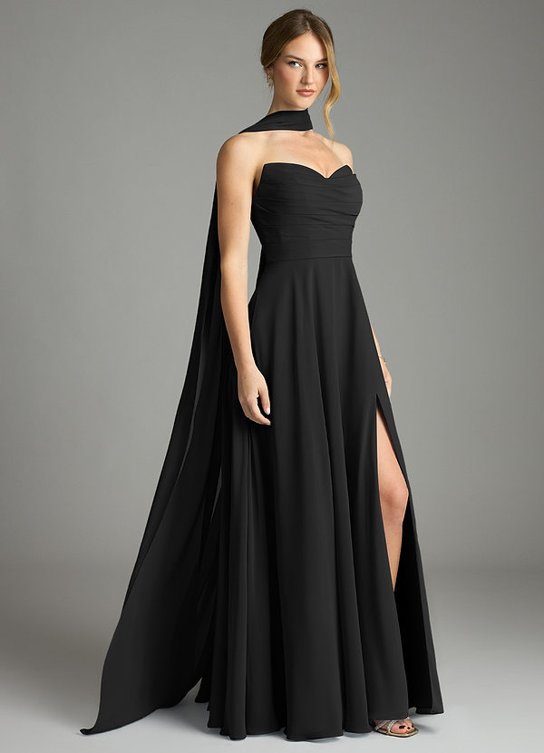 Azazie Ayla Abiti da Damigella Abito A-Line in Chiffon Scollo a Cuore Nero image1