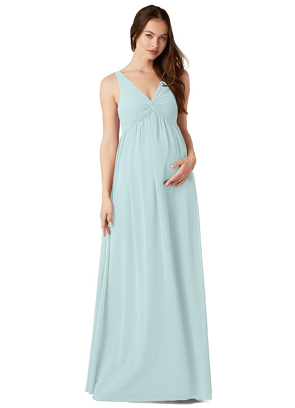 Azazie Yetta Abiti da damigella premaman Abito A-Line Arricciato con Scollo a V Chiffon Floor-Length image1