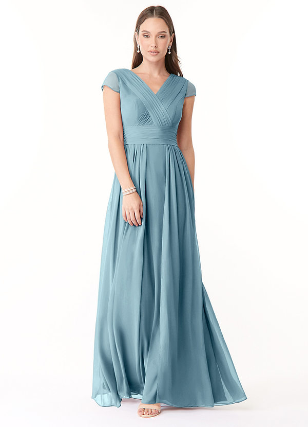 Azazie Organa Bridesmaid Dresses Moody Blue A-Line Pleated Chiffon Dress image1