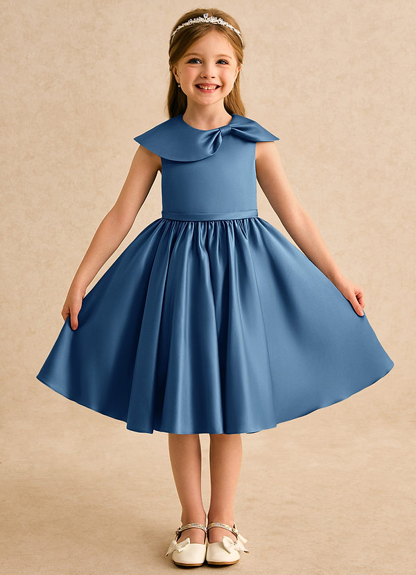 Azazie Acorn Flower Girl Dresses Twilight A-Line Pleated Matte Satin Dress image1