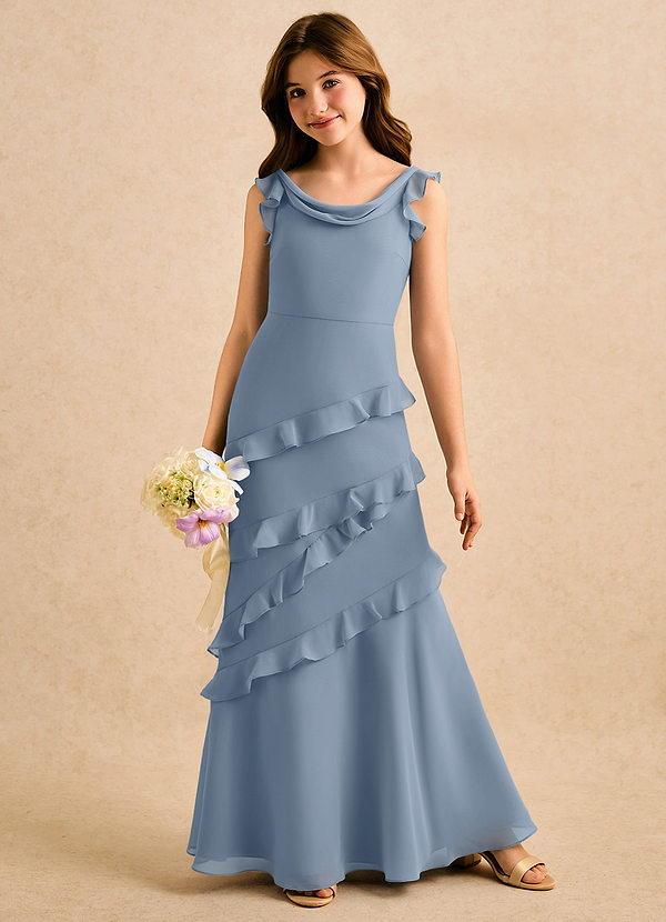 Azazie Aria Girls Formal Klänningar för brudeflicka Klä Sjöjungfru i Chiffong Rynkad image1