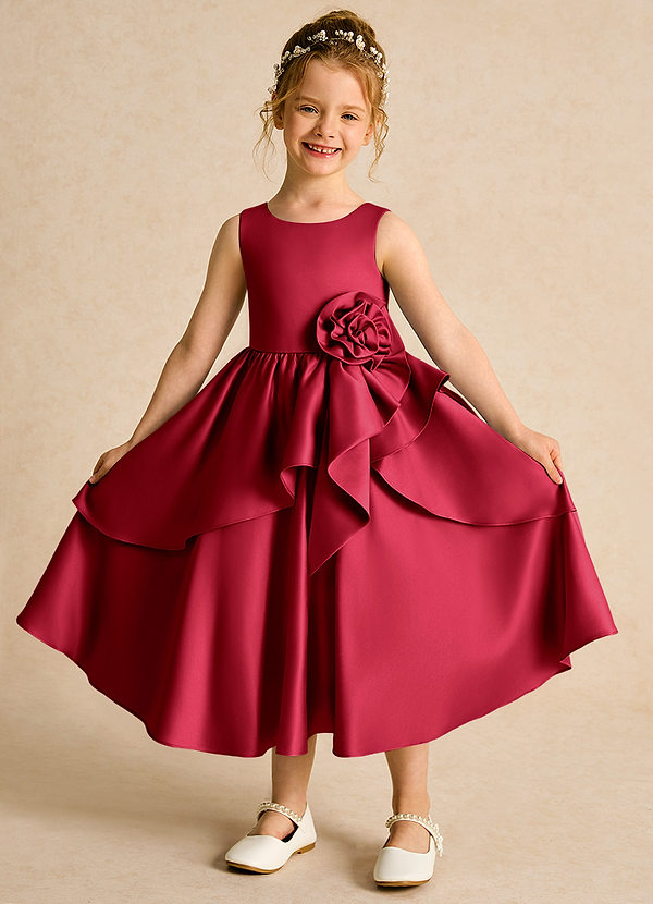 Azazie Hermia Blumenkinder Kleider A-Linie ärmellos Matte Satin Kleid Scharlachrot image1