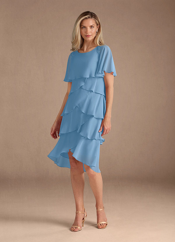 Azazie Rita Moeder van de Bruid Jurken A-Lijn Jurk van Chiffon Scoop Kralen Staal Blauw image1