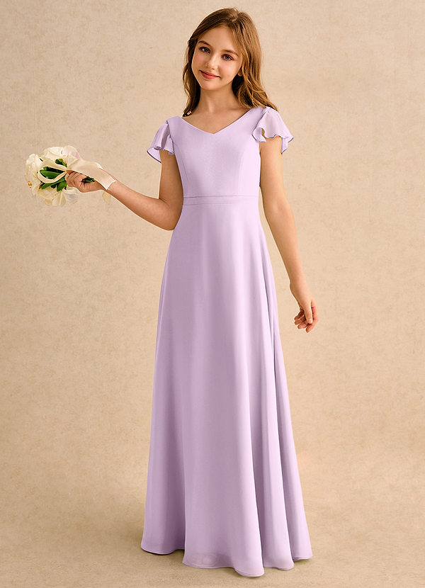 Azazie Nari Girls Formal Flower Girl Dresses Frosted Lilac A-Line with Sleeves Chiffon Dress image1