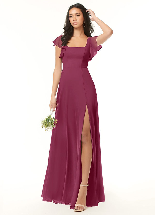 Azazie Bondi Bridesmaid Dresses Mulberry A-Line Ruffled Chiffon Dress image1