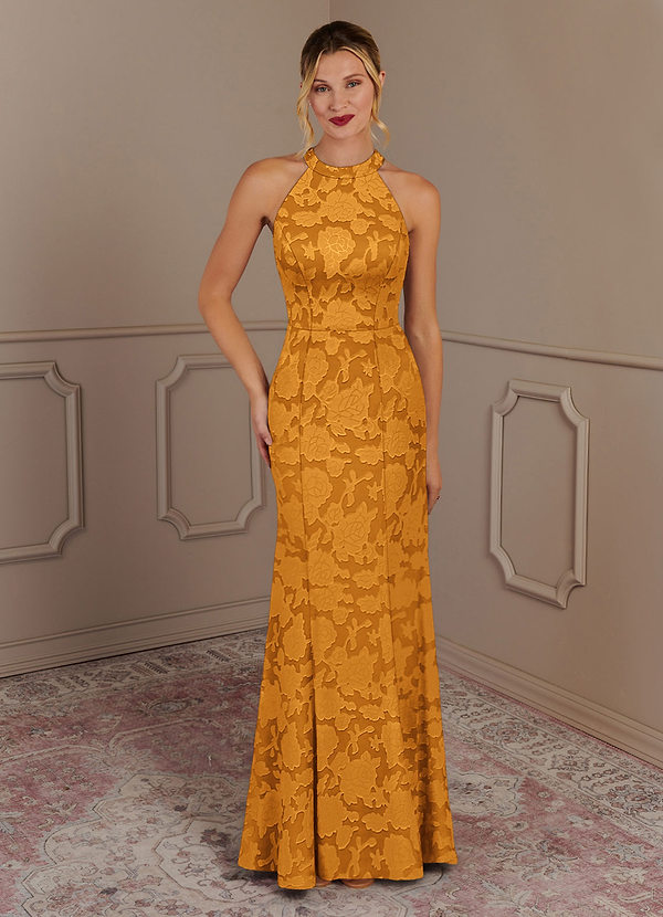 Azazie Tyra Mother of the Brides Dresses Butterscotch Mermaid Floral Burnout Dress image1