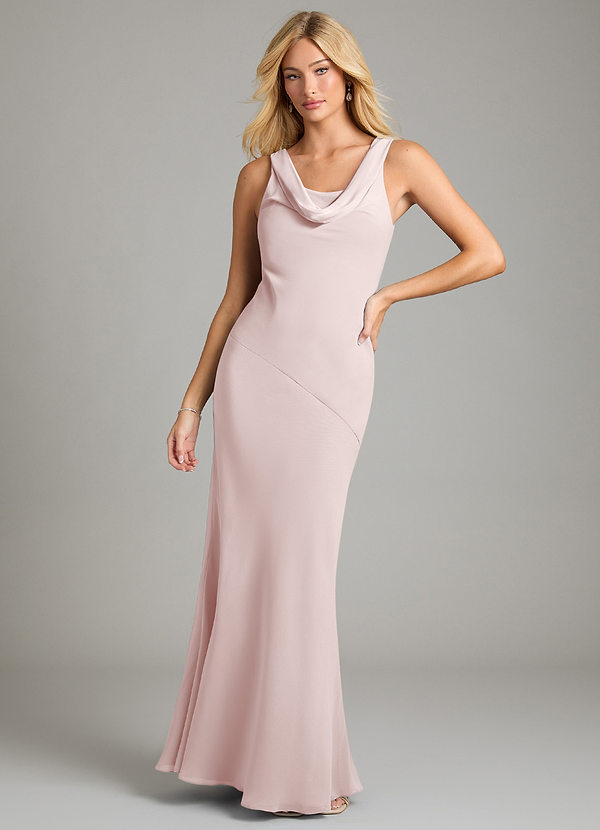 Azazie Rylina Bridesmaid Dresses Blushing Pink Mermaid Pleated Chiffon Dress image1
