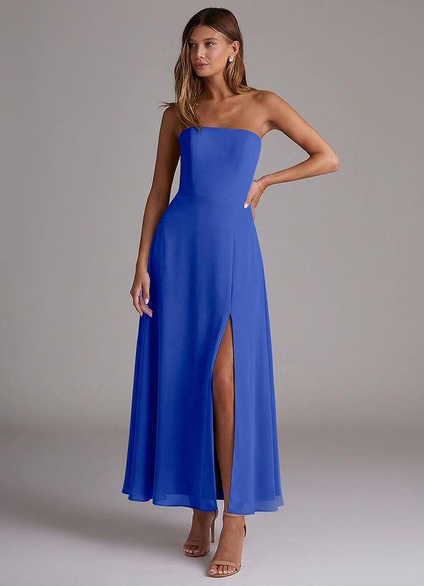 Azazie Wren Bridesmaid Dresses Royal Blue A-Line Strapless Chiffon Dress image1