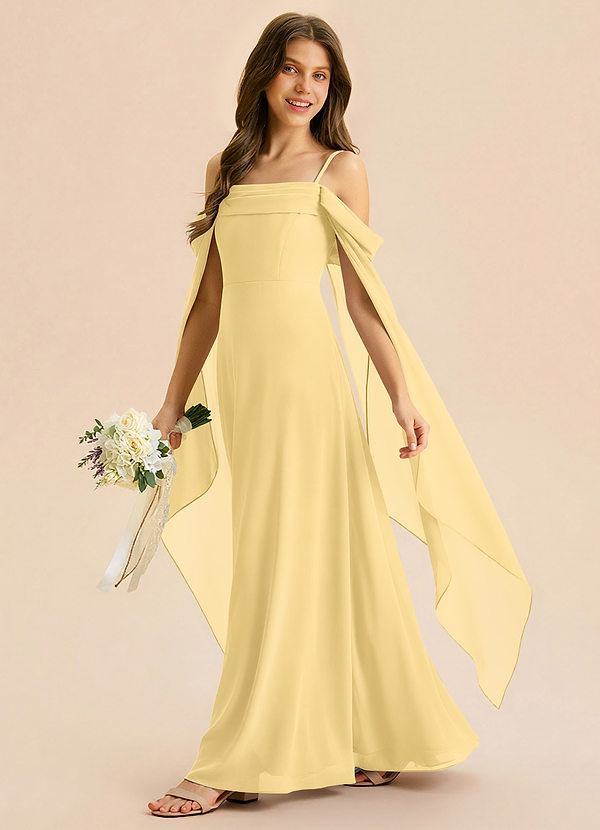 Azazie Moana Junior A-Linie Plissee Chiffon Kleid Butter image1