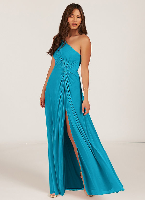 Azazie Brooke Bridesmaid Dresses A-Line One Shoulder Mesh Floor-Length Dress image1