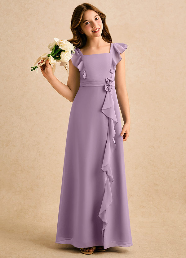 Azazie Soso Girls Formal Sukienki dla dziewczynek sypiących kwiaty Linia A Pofałdowany Szyfon Długość podłogi Sukienka image1