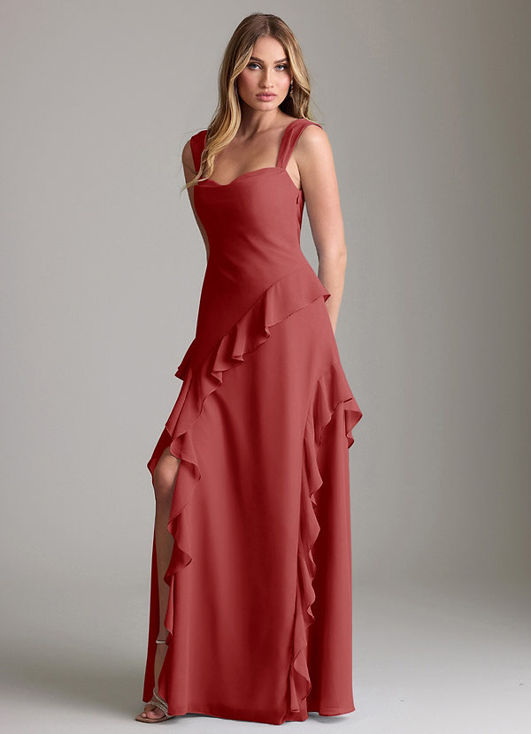 Azazie Sloane Bridesmaid Dresses Rust A-Line Sweetheart Neckline Chiffon Dress image1