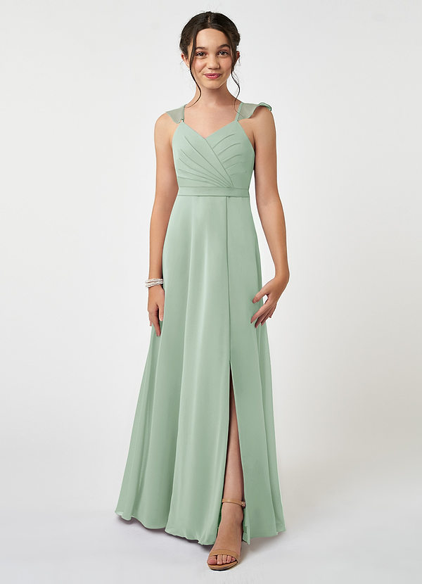 Azazie Emily Junior Agave A-Line Ruched Chiffon Dress image1