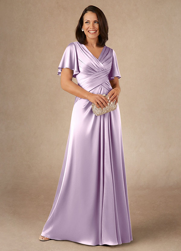 Azazie Emmeline Vestidos de Madre de la Novia Vestido de Lila Esmerilada de Satén Elástico de Corte en A con Plisado image1