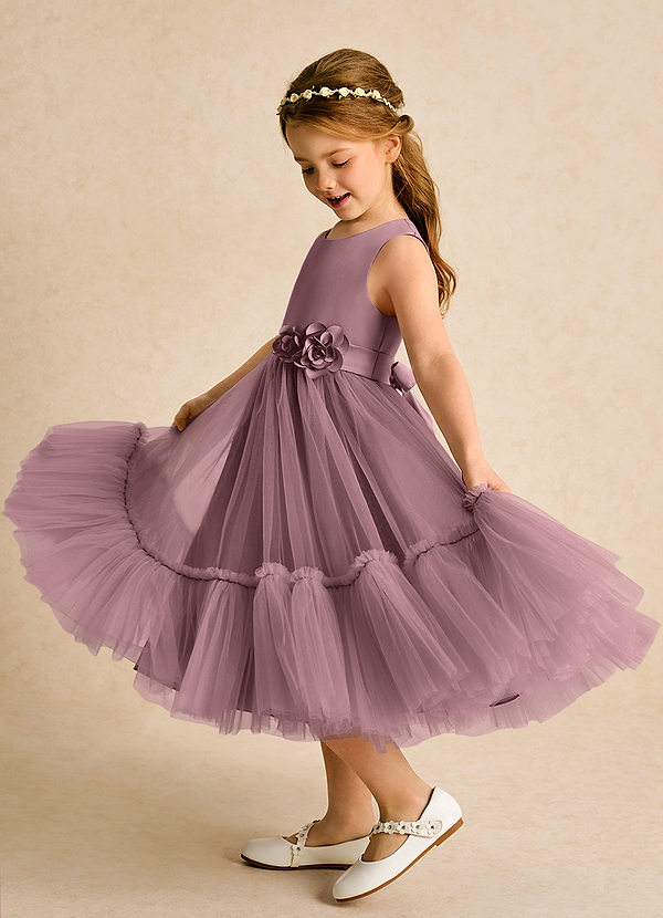 Azazie Miracle Abiti da Ragazza di Fiori Abito A-Line in Raso Opaco Fiocco Vintage Malva image1