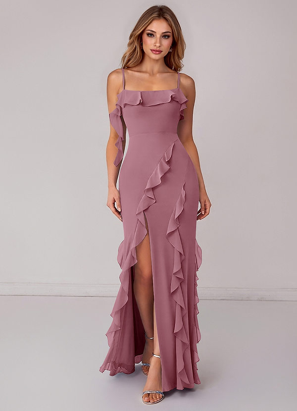 Azazie Malia Bridesmaid Dresses Vintage Mauve Sheath Ruched Chiffon Dress image1