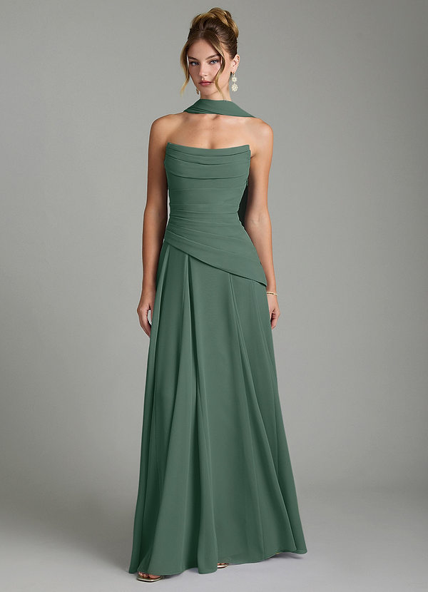 Azazie Gabriela Bridesmaid Dresses Sea Moss A-Line Corset Chiffon Dress image1