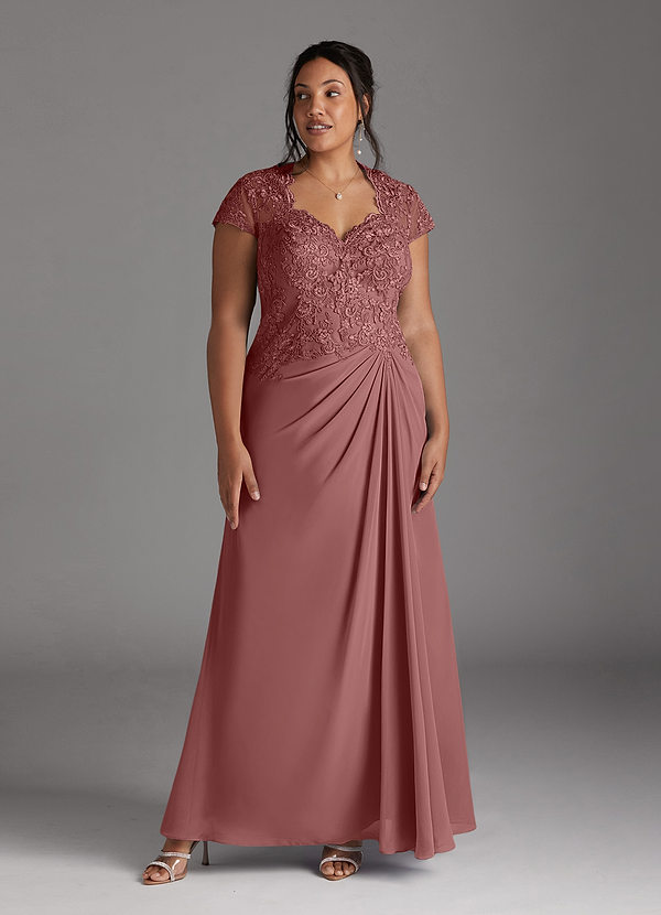 Azazie Junie Robe Mère de la Mariée & du Marié Robe Trapèze en Mousseline de soie Dentelle Rose Du Désert image1