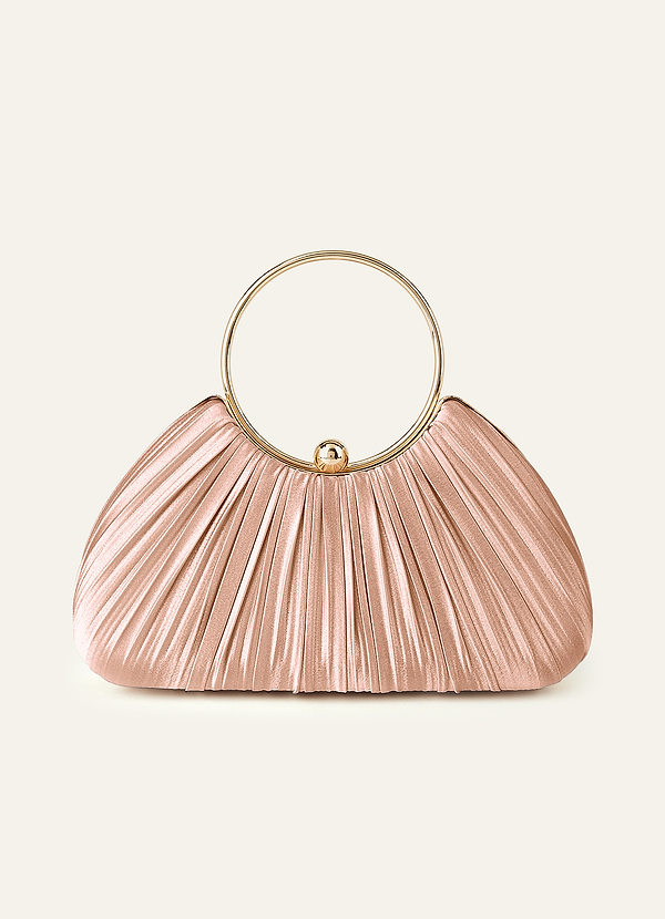 front Matching Color Metallic Satin Pleated Handbag