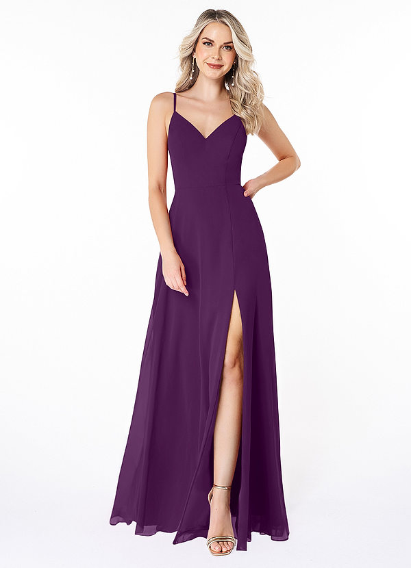 Azazie Lena Bridesmaid Dresses Grape A-Line Lace Chiffon Dress image1