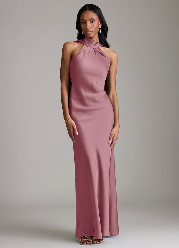 Azazie Cassiana Bruidsmeisjes Jurken Jurk van Stretch Satijn met Zeemeermin Geplooid Vintage Mauve image1