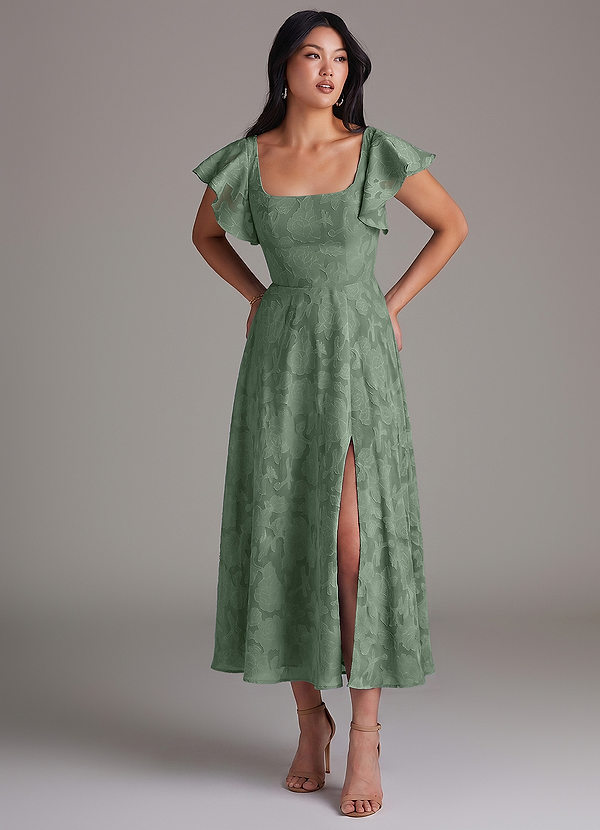 Azazie Bondi Brautjungfernkleider A-Linie Gestreift Blumen-Burnout Kleid Matcha image1