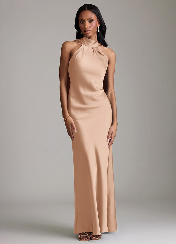 Azazie Cassiana Bruidsmeisjes Jurken Jurk van Stretch Satijn met Zeemeermin Geplooid Engelse Roos image1