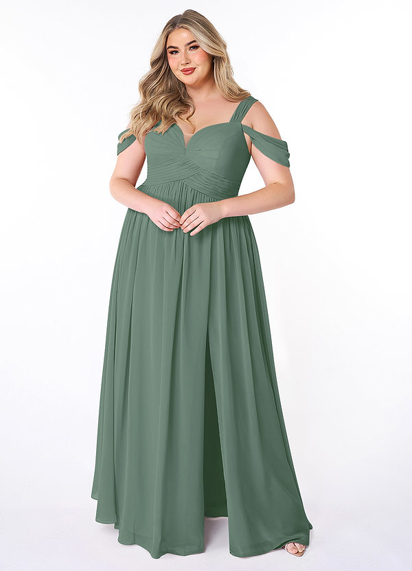 Azazie Lianne Bridesmaid Dresses Eucalyptus A-Line Off the Shoulder Chiffon Dress image1