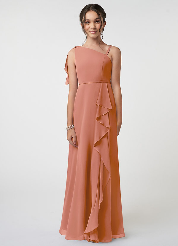 Azazie Aidy Junior MAI TAI A-Line Bow Chiffon Dress image1